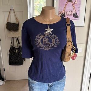 y2k 2000s mcbling ralph lauren navy rhinestone logo tee